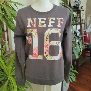 Neff Women's Grey Crewneck Sweatshirt Floral #16 Graphic Sz Med Streetwear READ